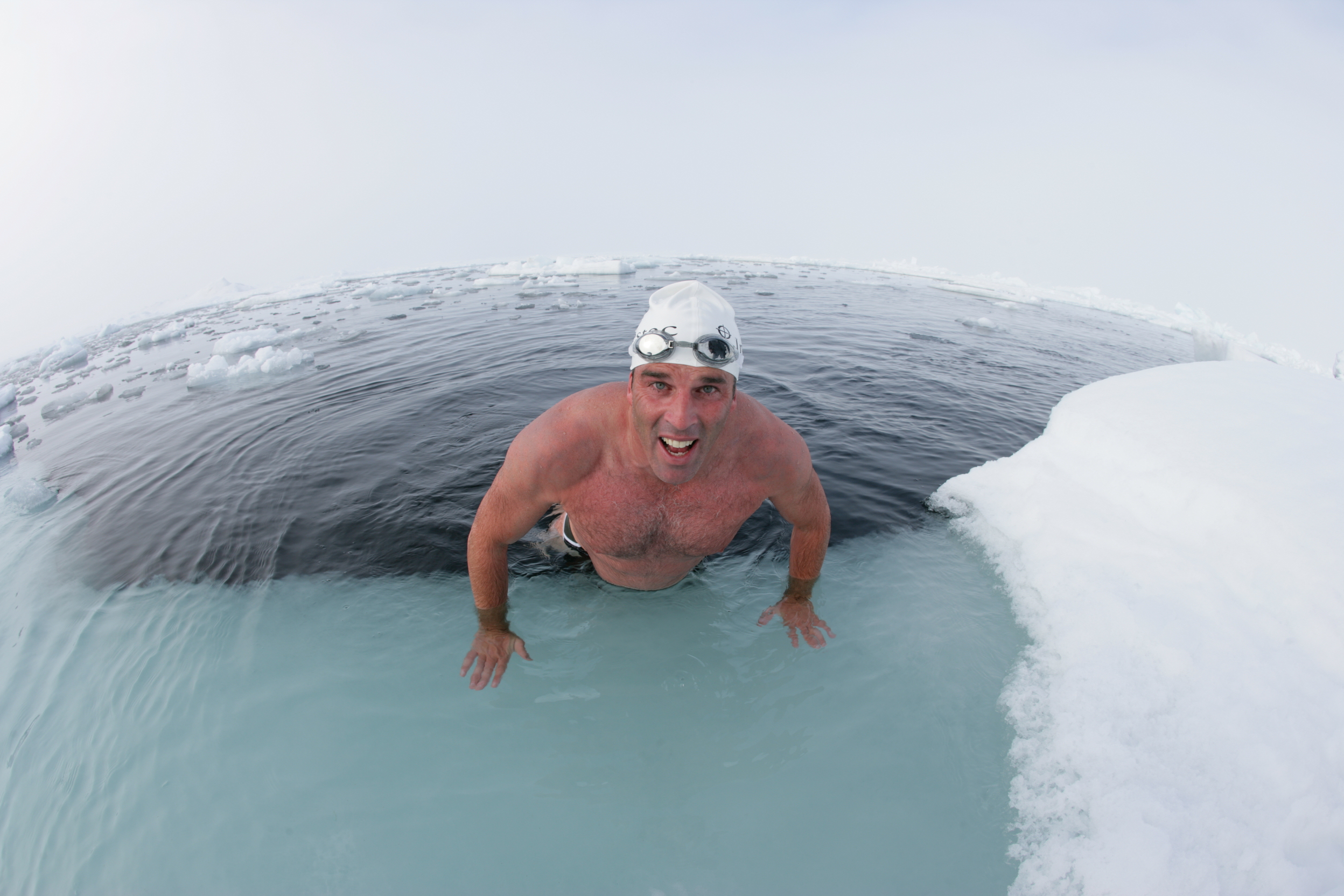 Lewis Pugh Climbing out of Arctic Ocean