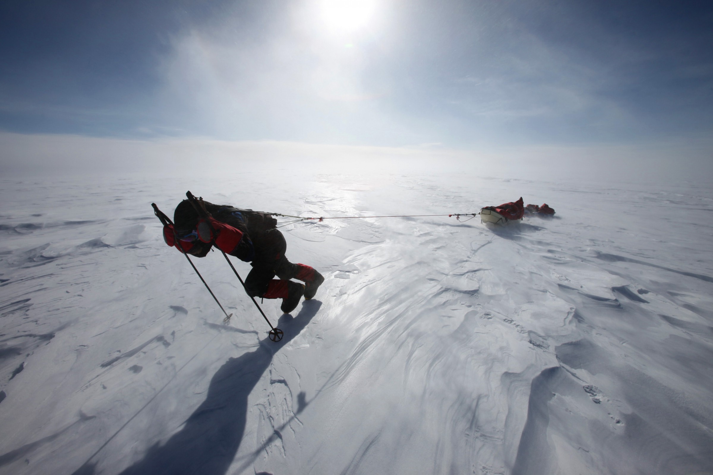 Sebastian Copeland hauls his supplies single-handedly across an Arctic tundra